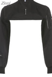 Streetwear Cargo Style Black Spring Autumn Jacket Women Smock Zip Up Coat Super Short Pockets Hip Hop Outwear