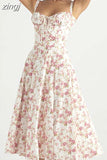 Women Floral Print Long Dress Summer Chic Short Sleeve Spaghetti Strap Split A Line Party Sundress Ladies Holiday Beach