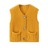 2025 Spring And Autumn 2025 New Women's Pocket Sleeveless Short Knitted Cardigan