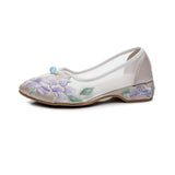 Zingj Shoes Low Heel Root Embroidered Cloth Shoes Bright Silk Quilting 2023 Summer With Fairy Gauze Skirt