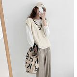Winter V Neck Knitted Vest Sweater Women Korean Waistcoat Pullovers Sleeveless Gilet Female Top New 2023 Kamizelka