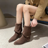 Two- Through Pile Of Boots Can Be Flipped Over The Fashion Boots Autumn New Velvet Thin Boots But Knee Long Barrel Knight