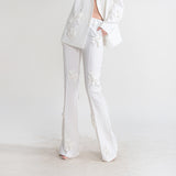 Zingj New Fashion Brand Double Breasted Three-Dimensional Flower Splicing Suit High Waist Bell Bottoms Two Sets Of Women's
