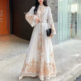 Court Style Trumpet Long Sleeve Clapping Waist Single Buckle A Word Positioning Print Dress Dress Dress