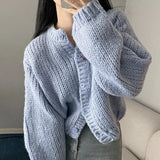 Round Neck Lantern Sleeve Knitted CardiganOutfit