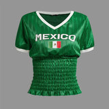Green Ruched Mexico Jersey Top-Outfit