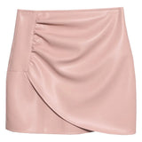 Real Shooting High-Waist Irregular Folded Cross A Word Pu Skin Small Man Short Skirt Women Autumn And Winter Bag Hip Skirt