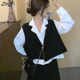 Women Pocket Sexy Fashion Design Casual Outfits Autumn New Ins French Style Two Pieces Vest Outwear Leopard Shirt