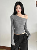 Sales Of 100,000] Trendy Letter Scald Collars With Long-Sleeved T-Shirt Girls Folded Thai Hottie