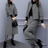 New Women's Autumn And Winter Two Sets Of Trousers Thousand Bird Hairs Coat Wide Leg Pants Casual Fashion Suit Women's