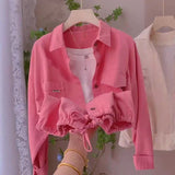 And Autumn New Polo Collar Loose Shirt With Open Shirt Under The Shirt Jacket Female Pink Rope