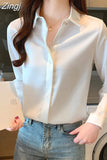 Spring Women's Shirts Satin Blouse for Women Long Sleeve Shirt Silk White Shirt OL Woman Solid Blouses Pullover Ladies