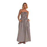Zingj Spring / Summer Striped Print Rubber Band Sexy Hem Slip Dress