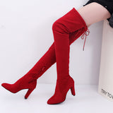 Zingj Fall / Winter 2023 Pointed, High Heel Women's Boots Fashion Zipper Thin Leg Strap Over-The-Knee Boots Elastic Boots- Outfit