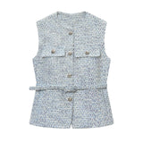 New With Belt Beads Texture Vest