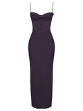 Maxi Bodycon Dress Sexy Celebrity Event Prom Night Party Dresses Satin V Neck Spaghetti Strap Women Dresses 2023