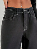 Straight Trousers Feet Spliced Leopard Trousers Babes Essential Personality Leopard Print Base Black High-Waisted Thin
