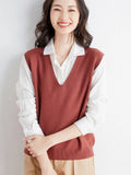 Zingj Blend 2024 Autumn / Winter New Ladies Loose V-Neck Solid Color Short Cover Vest Knit Vest Vest-Outfit