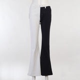 Denim Patchwork Women's Flare Baggy Jeans Palm Art High Waist Pants Vintage Button Streetwear Harajuku Pantalones