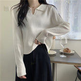 Zingj POLO Collar Apricot Sweater Female Autumn 2023 New Korean Version With Long-Sleeved Sweater Student Jacket