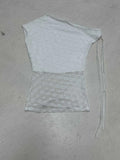 Desire Girl Wind Thin Slim See One Shoulder Design Ribbon Short-Sleeved Top Babes Reduce Age Thin One-On-Wear