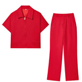 New Women's Collar Short-Sleeved Short Coat Straight Trousers 8491053