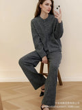 Loose Knitting Suit Women 2025 Autumn And Winter New Round-Neck Cardigan Sweater + Wide Leg