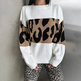Leopard-Print Sweater Languid Wind Collar Loose-Fitting Fashion Casual Wear Autumn And Winter Top