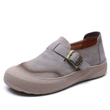 Time 99] Head-Level Cowhed Leather Retro Casual Women's Shoes New Fashion One-Word Buckle Comfortable Flat Single