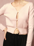 Spring New Product Fashionable Pure Lust Wind V Collar Single Buckle Gentle Comfortable Small High-Waist Knitted Open Shirt Outside The
