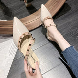 Half Slippers Women 2025 Summer New French Rivet Low Heel Cool Slippers Casual Fairy Dress