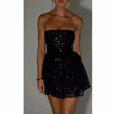 Sexy Shoulderless Strap-Less Braided Sleeveless Body-Cuffed Dress Super Short Skirt Black Small