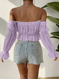 Women's Spring And Summer Sexy Word Collar Shoulder Lotus Side Perspective Chiffon Folding