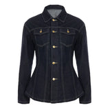 Water-Washed Denim Shirt Coat Split Design Design Display Waist Line Long-Sleeved Casual Women's