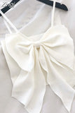 Women Solid Bow Irreguarl Crop Top Sleeveless Tees Knitted Slim Females Sexy Sweet Chic Slim Basic Kawaii Tanks