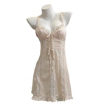 Pajamas Women Spring And Autumn Pure Lusty Ice Silk Thin Small Breast With Chest Cushions Hanging Aja Skirt Home