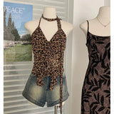 Pure-Hearted Leopard-Print Hanging Neck Sling Vest 2025 Spring And Summer New Design Hottie Sleeveless Top