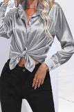 Women's Shirt Loose Shirts and Blouses Silk Button Up Shirt Oversized Blouse Women Fashion OL Women Clothing Womens