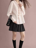 Sweet Lace Striped Shirt Woman 2025 Early Spring New Loose Thin Top Wood Ear V-Neck
