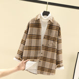 Thick Hair Coat Women 2025 Autumn And Winter New Shirt Port Loose Long-Sleeved Grinding Lattice Plus Velvet Shirt