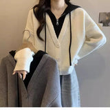 Fake Two Short Hooded Sweater Coat Women Autumn Fat Mm Thin Belly Knitted Shirt