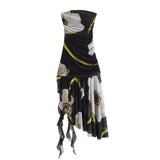 Women's Clothing 2025 Summer New Fashion Irregular Printing Net Tsets