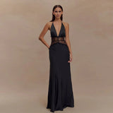 Summer New Women's Deep V-Dress Long Dress Lace Perspective Sexy Bodydress Dress