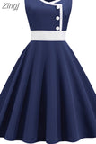 Vintage Women Summer Dress Sleeveless Casual Elegant Chic O Neck A-Line Knee-Length Party