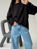 2025 New Hot Pure Color Long-Sleeved T-Shirt Women Loose Cotton Collar Base