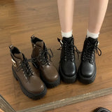 Boots Women's Belt Buckle Thick Bottom Increase 2025 New Autumn And Winter Retro Locomotive Boots Small Thick And Short