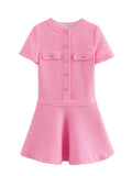 Women's New Pocket Round-Neck Texture Short-Sleeved Dress