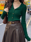 Forest] Port Wind Autumn And Winter New Retro Thin Temperament Collar Knitted Shirt Long Sleeve Repair
