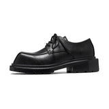 2025 Spring New Leather Shoes Men's British Style Versatile Black Round Head Square Head Big Head Overalls Leather Shoes