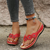 Slippers Women 2025 Summer New Three Flowers Slippers Thick Bottom Clip Toe Beach Flip-Flops